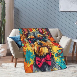 Cute Yorkshire Terrier Blanket Gifts for Women Girls Dog Lovers, Yorkie Themed Throw Blankets, Soft Cozy Lightweight Plush Throws for Living Room Sofa Couch Home Decor 50x60in