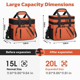Maelstrom Lunch Box, 20L Insulated Lunch Bag for Men Women, Expandable Double Deck Leakproof Cooler Bag with 6 Pockets, Reusable Lunch Tote Bag for Work, Picnic, Travel, Orange