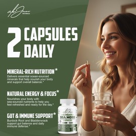 Alex Jones Ultimate Seamoss Capsules – Vegan, Non-GMO Seaweed Supplement w/Bladderwrack & Burdock Root – Immune Boost, Energy Support Sea Moss Supplements for Men & Women - 60 Nutrition Support Pills
