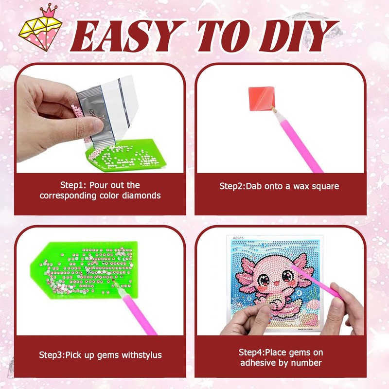 ICYANART Axolotl Diamond Art Painting Kits for Kids with Frame
