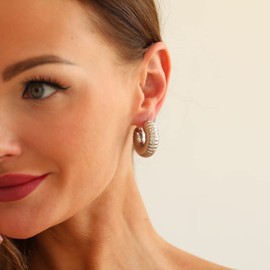 Kyazeo Gold Chunky Hoop Earrings for Women 18K Gold Plated Thick Lightweight Huggie Open Hoops Hypoallergenic Trendy Jewelry