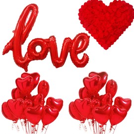 Valentines Day Decorations,1000 pcs Red Silk Rose Petals with I Love You Balloons for Romantic Decorations Special Night Party Supplies