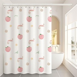 Lkw Ogechi 200CM Drop Waterproof Shower Curtain Peach, 300x200 CM White Pink Polyester Shower Curtain, Anti-Mould Bathroom Shower Curtain Peach, Washable Wet Room Shower Curtain Peach, Quick Dry