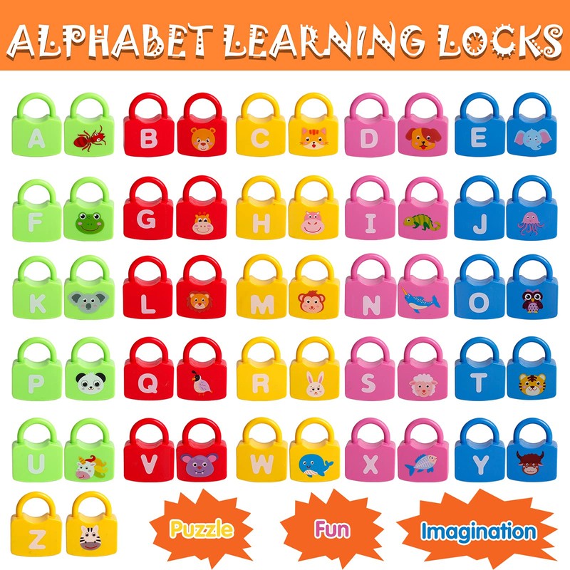 Dinhon Color Alphabet Learning Lock Toys Educational Letter Combination-with 26