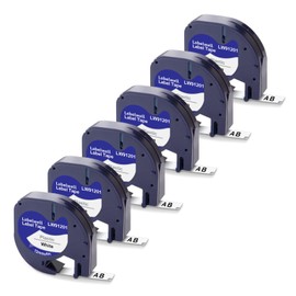 Labelwell 6 x Compatible with Dynmo Label Tape, Black on White, Compatible with Dynmo 200B XR LT-100H LT-100T 80 for 91201/91221/S0721660 Label Tape, 12 mm x 4 m
