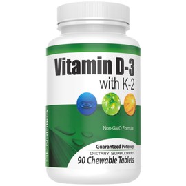 Great Lakes Nutrition Chewable Vitamin D3 & Vitamin K2 Supplement for Men & Women, 90 Chewable Tablets