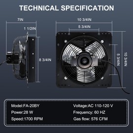 Criditpid 7 Inch Shutter Exhaust Fan with Speed Controller Switch, 576 CFM High Speed Vent Fans, 1700 RPM Wall Mounted Kitchen Exhaust Fans, Vent Fan for Attic, Gable, Shed, Garage Ventilation, Black.