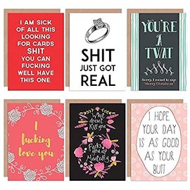 Wee Blue Coo Swearing Adult Funny All Occasions Various Assorted Blank Greeting Cards With Envelopes includes Xmas Birthday Engagement Pack of 6