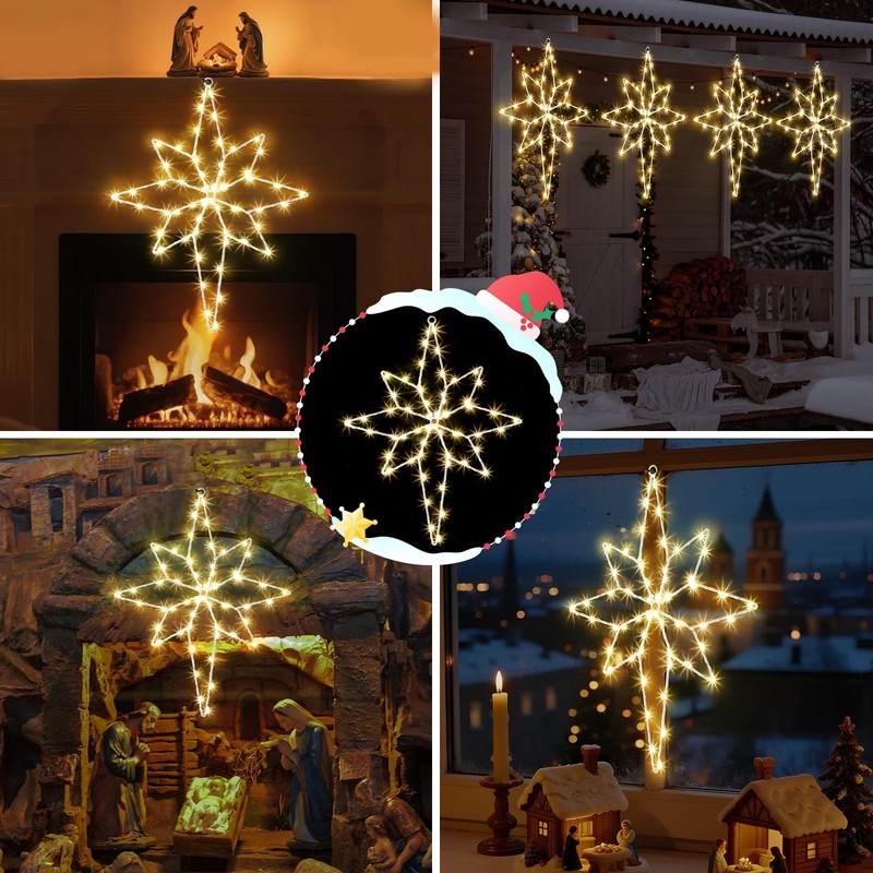 2 Pack 16 Large Christmas Window Light Decorations, LED Bethlehem