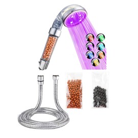 7 Colour Changing Led Shower Head Ionic Filtration Shower Hose 1.5m Extra Shower Head Beads Bio-Active Stone Mineral Ball