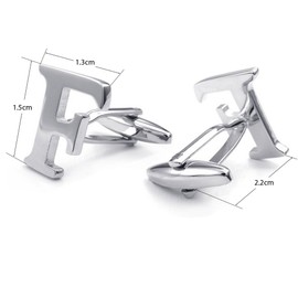 HONEY BEAR Mens Initial Alphabet Letter Silver White Steel Wedding Formal Business Cufflinks (F)