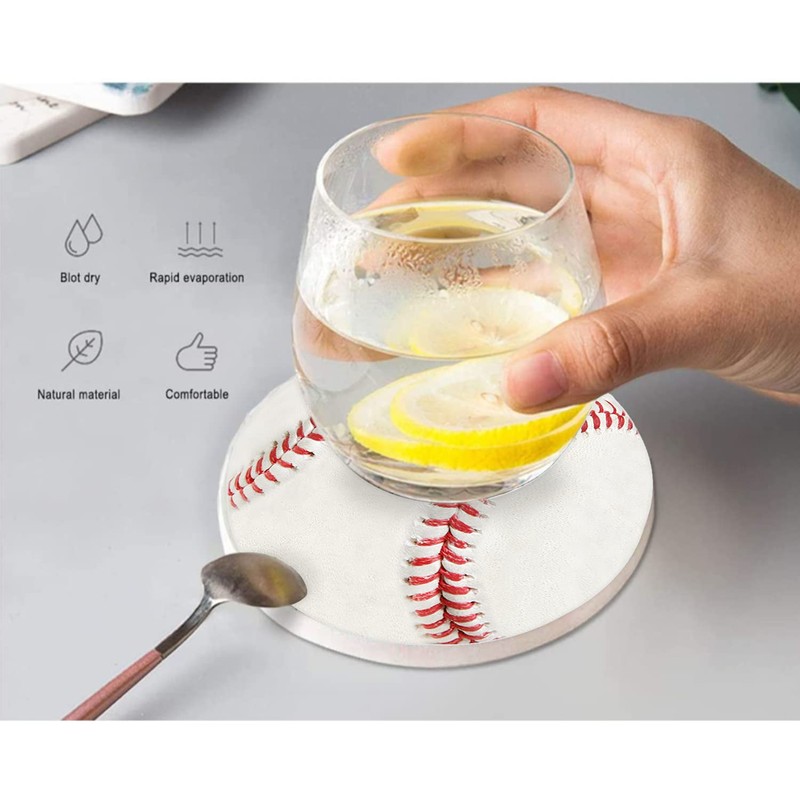 Vibiliyou Baseball Cool Pattern Coasters for Drinks Absorbent with Holder