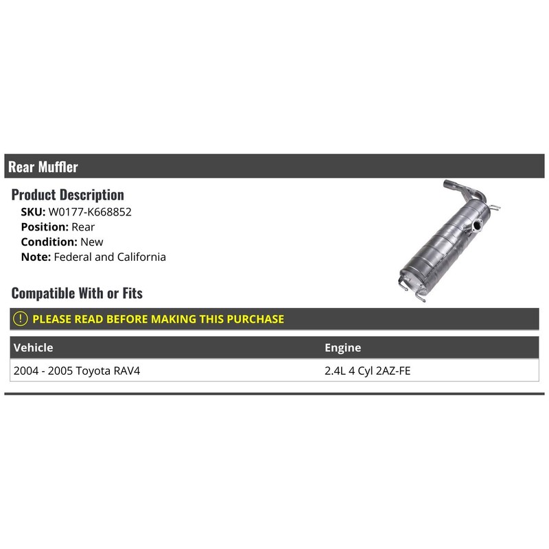Rear Muffler - Compatible with 2004-2005 Toyota RAV4 2.4L 4-Cylinder