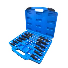 Magnetic Screwdriver Set 12 PCS with Black tips, 6 Phillips and 6 Flat Head Screwdrivers, with Go-Thru Steel Blades, High Torque for Fastening and Loosening (Black Tip_Matt Blade)