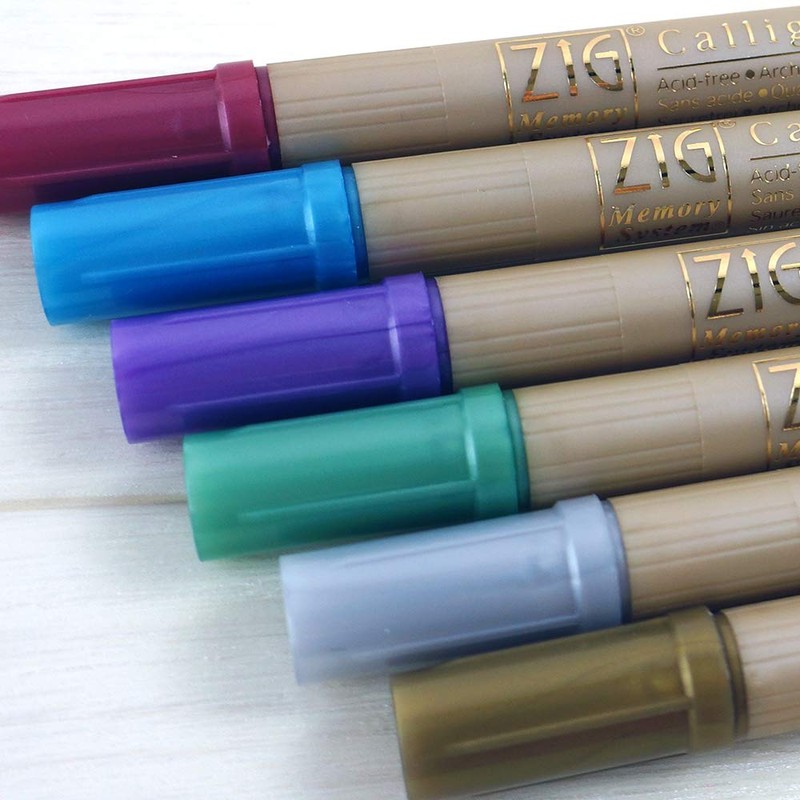 Kuretake ZIG Calligraphy Marker Pens Metallic 6 Colors set, 2mm
