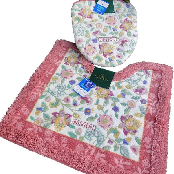 [Rose] MINTON "2-Piece Set of Wash Heated Toilet Seat Lid and Toilet Mat" Rega Haddon Hall, Elegant, Floral Pattern, Pink