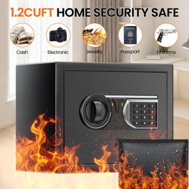 1.2 Cu Ft Fireproof Home Safe, Small Safe with Keypad and Removable Shelf, Digital Home Security Safety Box for Money Firearm Medicines Valuables