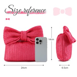 EVEOUT Straw Bow Clutch for Women Summer Straw Handbag Woven Wedding Bag Clutch for Party Holiday, pink-red