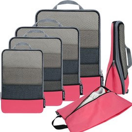 BAGAIL Juego de 4 cubos de compresión, accesorios de viaje, organizadores de embalaje expandibles, 6-Coral, Media malla