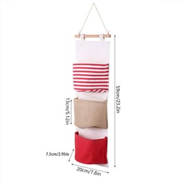 Qiilu Hanging Storage Bag Storage Bag Over The Door Cotton and Linen 3Layer Linen Storage Bag Wardrobe Hanging Bag Wall Pouch Toys (Red)