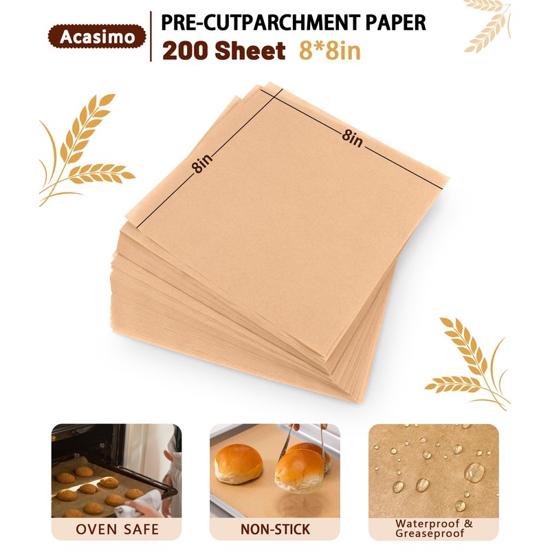 Parchment Paper Sheets for Baking, 8x8 in Precut Baking Paper