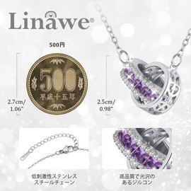[Linawe] Imitation Diamond Pendant Necklace for Women, Simple, Stainless Steel Necklace Chain, Zirconia Moissanite Birthstone Ring Necklace, Gold, Rose Gold, Silver for Choice, Silver, February,