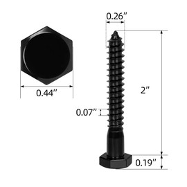 1/4" x 2" Stainless Steel Lag Screws Bolts, Heavy Duty External Hex Head Wood Screws, Black Finish, Partial Thread, 25 PCS