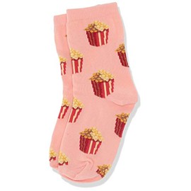Hot Sox Girls' Big Food Novelty Casual Crew Socks, Popcorn (Blush), Medium/Large Youth