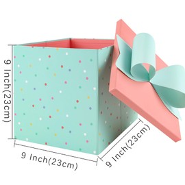 BIOBROWN Medium Birthday Gift Boxes with Lids for Presents, 9x9x9 Inches Fresh Turquoise Polka Dots Design Collapsible Gift Box for Baby Shower, Party