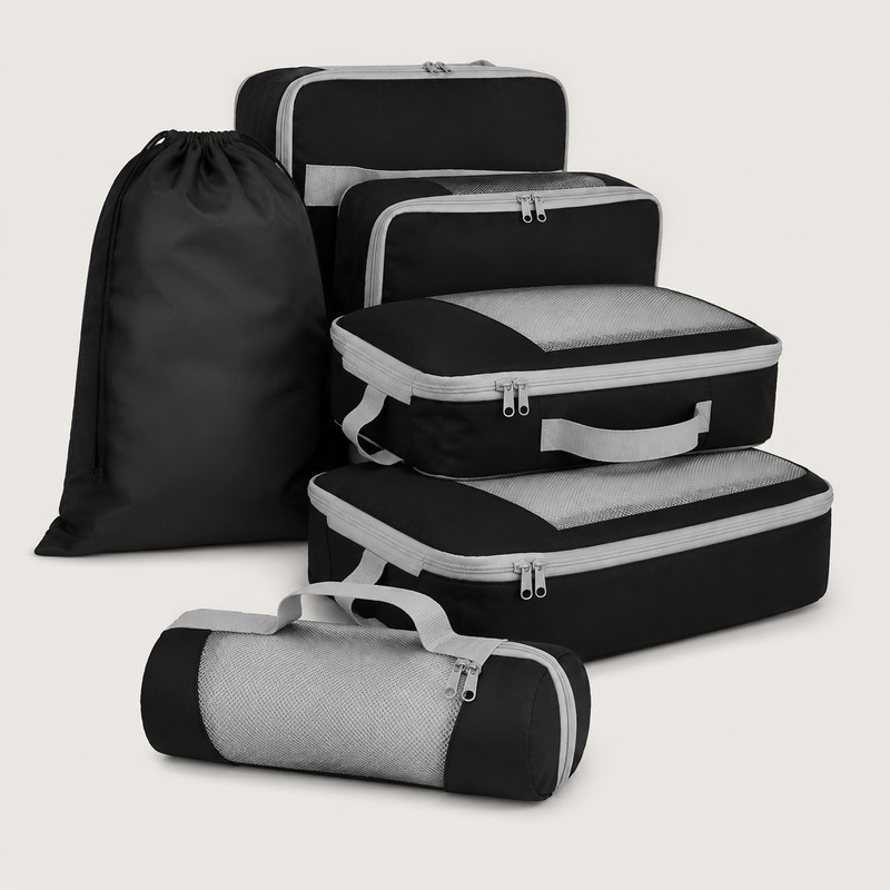 6-Piece Travel Compression Packing Cube Set with Mesh Panels and