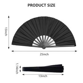 Fundodo Large Folding Hand Fan: 13" Nylon Fabric with Clack Sound - Rave Dance Fan for Women & Men (Black 1 pack)