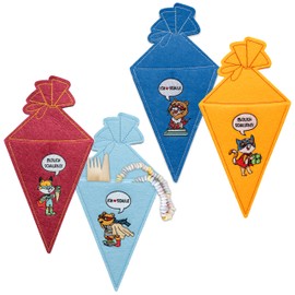 Papierdrachen 4 Felt School Cones - with Great Embroidery - Superhero Animals - Can be Used as Cutlery Holder or Gift Packaging - Perfect for Starting School - Set 03