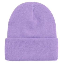 ZOORON Beanie for Men Women Warm Winter Hats Acrylic Knit Cuffed Beanie Cap Unisex Light Purple