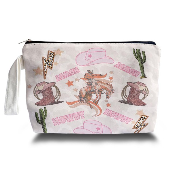 ARPTCN Western Cowboy Pink Makeup Bag - Cowboy Themed Lover