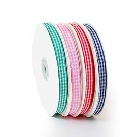 GANGYUAN 45 m Checked Gift Ribbon 10 mm Wide Gingham Ribbon for Gift Packaging, Party Decoration, Wedding, Christmas Decoration (Red)