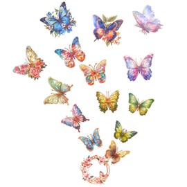 Ychsring Pegatinas de Mariposas Florales Brillantes - 30 Piezas de Pegatinas Holográficas de Glitter de PET Transparentes para Álbum de Recortes, Diar