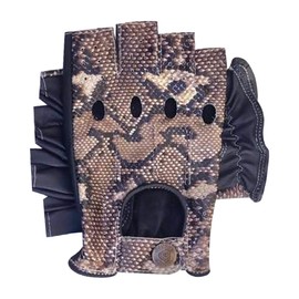 Fingerless Half-Finger Premium Driving/Cycling/Motorcycle Gloves in Real Leather 309, snake-black-white