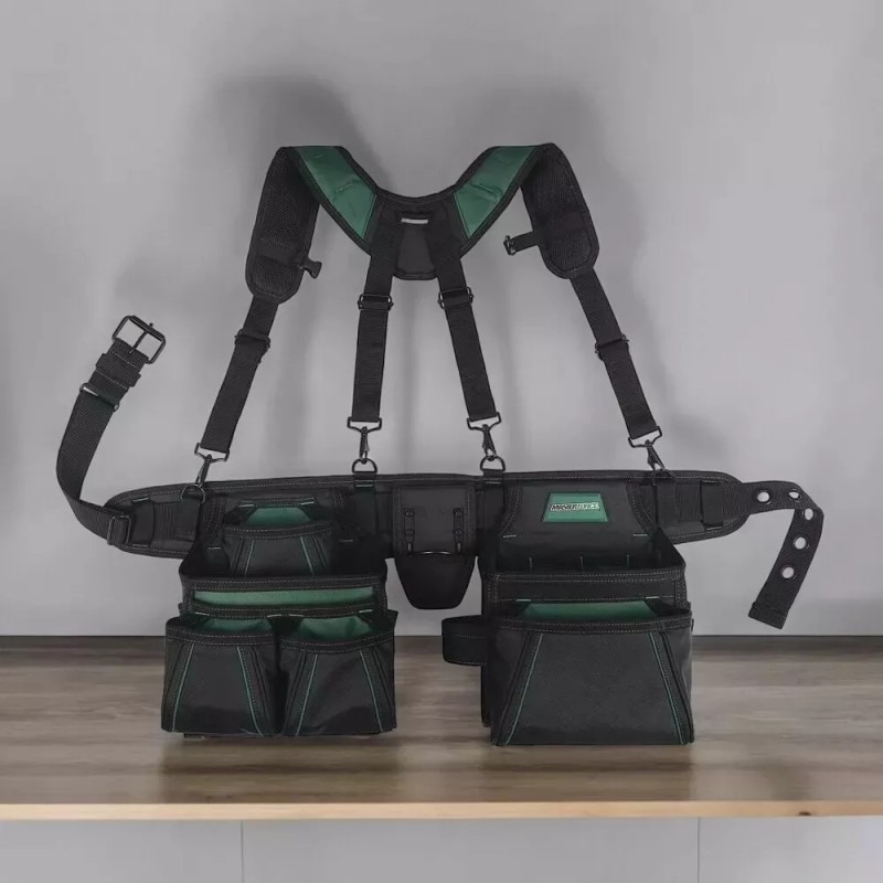 Masterforce 18-Pocket Pro Carpenter's Tool Belt Suspenders Padded DIY Projects