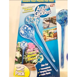 Aqua Water Globes 2 Pack Blue Hand Blown Glass, Waters Plants Up To 2 Weeks, 12"