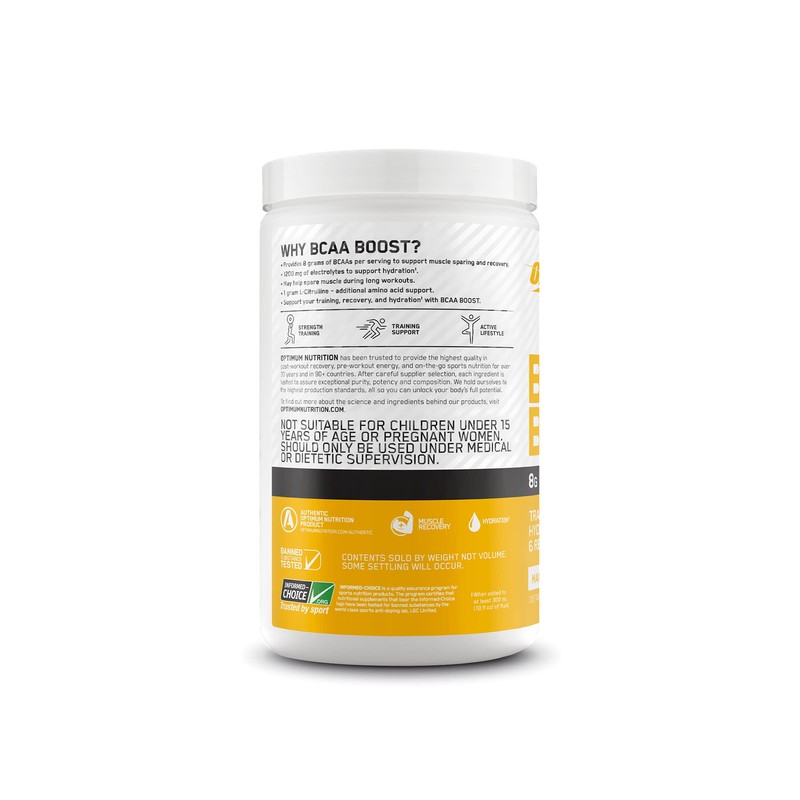 OPTIMUM NUTRITION BCAA BOOST 8g BCAA + Electrolytes Powder, Mango