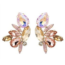Extra LARGE Antique Retro Art Deco Vintage Style Pink Rose Peach Gold Aurora Opal Chunky Rhinestone Pageant Drag Queen Bridal Prom Wedding Statement Earrings