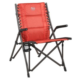 TIMBER RIDGE Bungee Folding Camping Chairs for Adults, Heavy Duty Collapsible Padded Chair with Armrests Cup Holder, Foldable Outdoor Lounge Chairs for Beach, Fishing, Lawn, Supports 300 lbs, Red