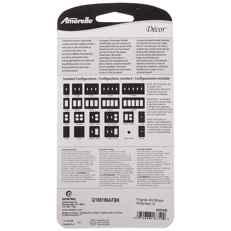 Amerelle 65DAB Filigree Wallplate, 1 Duplex, Antique Brass