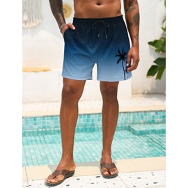 Lzzidou Men Swim Trunks with Mesh Liner 5 Inch Inseam Board Shorts Quick Dry Bathing Suit Black Blue