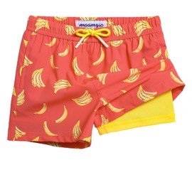 MaaMgic Boys Swimming Shorts 2 in 1 Boxer Brief Compression Liner Toddler Swim Trunks Stretchy Quick Dry Anti Chafe Swimsuits with Pockets Orange Banana
