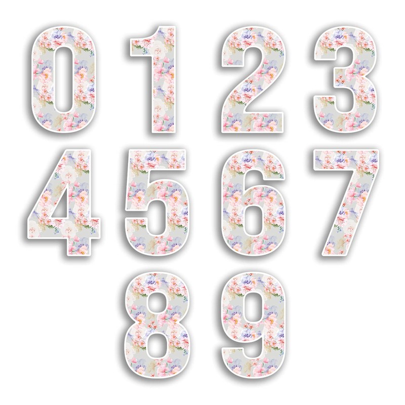 2 x 15cm Tall Vintage Floral Number Vinyl Stickers -