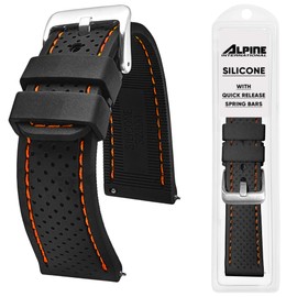 Alpine Sporty Silicone Watch Band | Waterproof Quick Release Rubber Watch Strap| Black Orange Lightweight & Adjustable Silicone Watch Band Man |22mm Rubber Watch Strap Compatible with Regular & Smart Watches