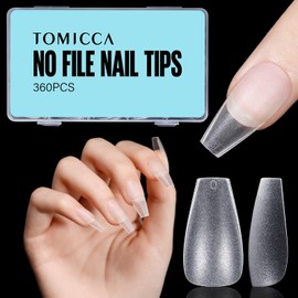 TOMICCA Coffin Nail Tips, Pack of 360 False Nail Tips, Medium Coffin Nail Tips for Nail Extension and Nail Art, DIY Nail Studio at Home, 15 Sizes, Artificial Gel Nail Tips
