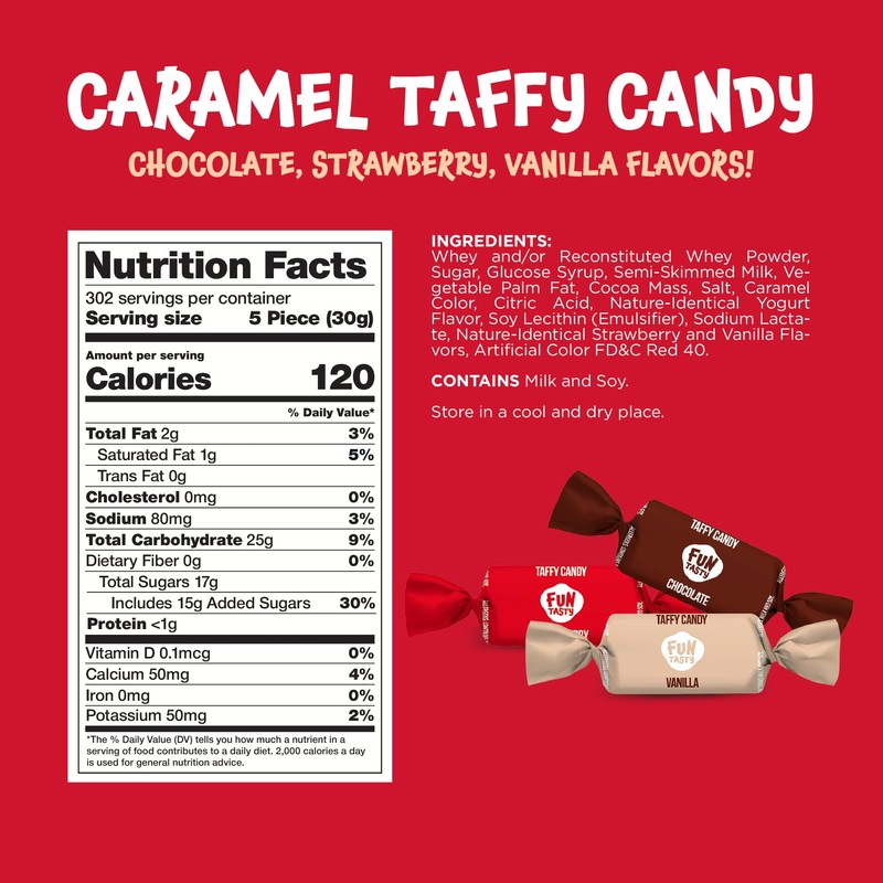 Funtasty Caramel Candy Mix - Vanilla, Strawberry, Chocolate - Taffy