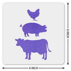 MAGJUCHE Cow Pig Chicken Stencil 6 Inches, Reusable Farm Animal Stencil for Painting DIY Crafts Decor